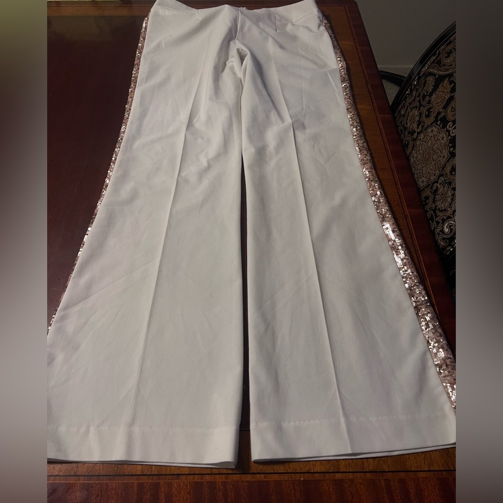 Bebe Ivory Wide-Leg Sequin Side Stripe Pants (vintage) - Picture 3 of 14